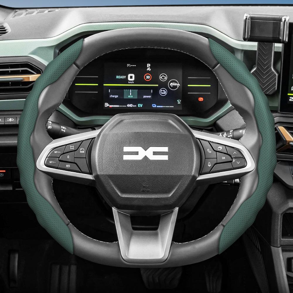 Pasuje do pokrowca na kierownicę Dacia, Sportowy design w kształcie fali, Oddychająca skóra, Segmentowy antypoślizgowy pochłaniający pot pokrowiec ochronny dla San