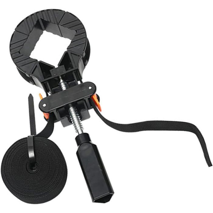 Pince d'angle réglable 4 mâchoires avec sangle 4 m - Fixateur à angle droit noir, poignée antidérapante