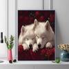 Samoyed and roses Pattern  3pcs 100% Round Full Drill 5D DIY Diamond Painting Embroidery Cross Stitch Rhinestone Décor