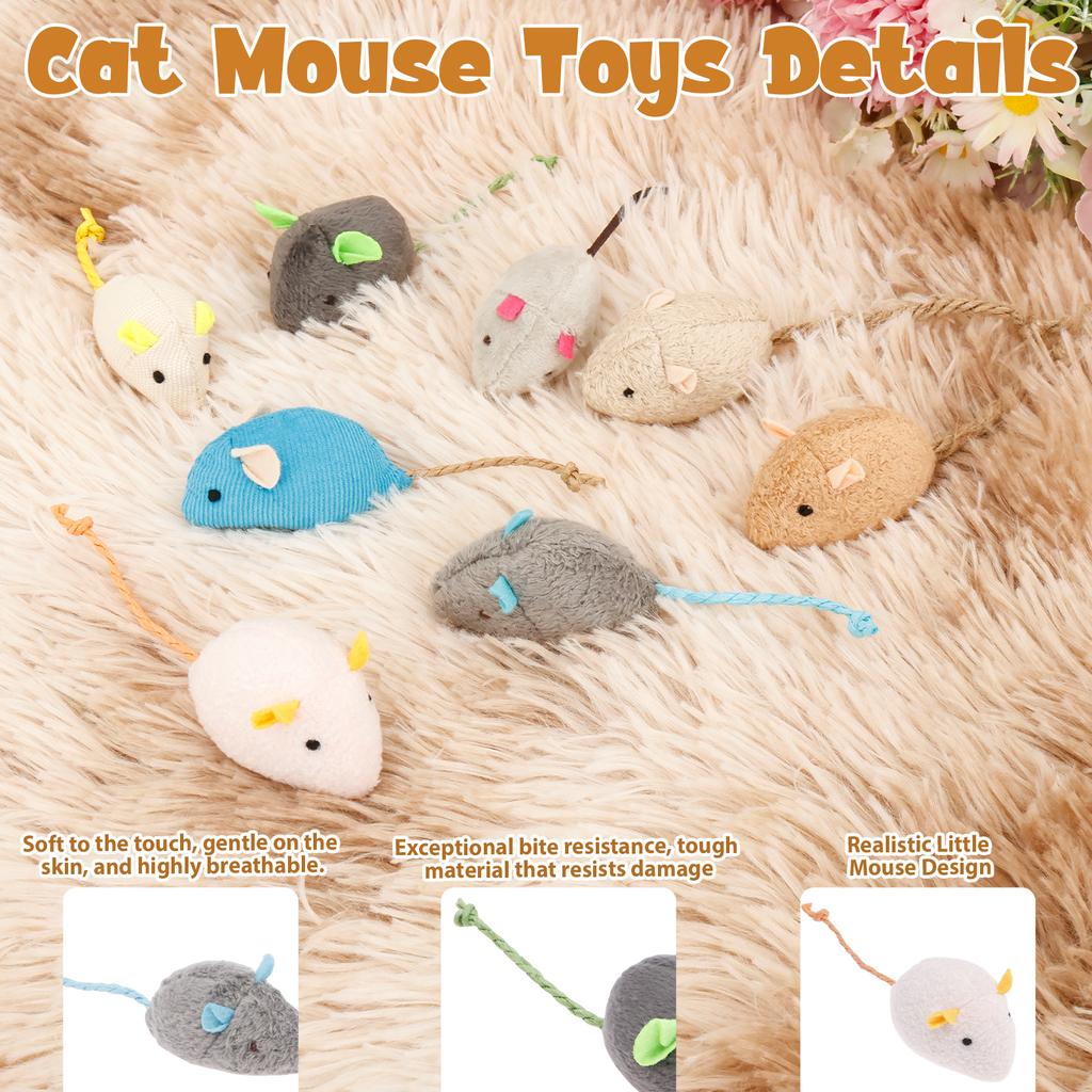 16Pcs Interactive Cat Mice Toy Funny Plush Cat Mouse Toy Realistic Cat Scratch Mouse Toy Pet Supplies for Indoor Kitten 8 Colors