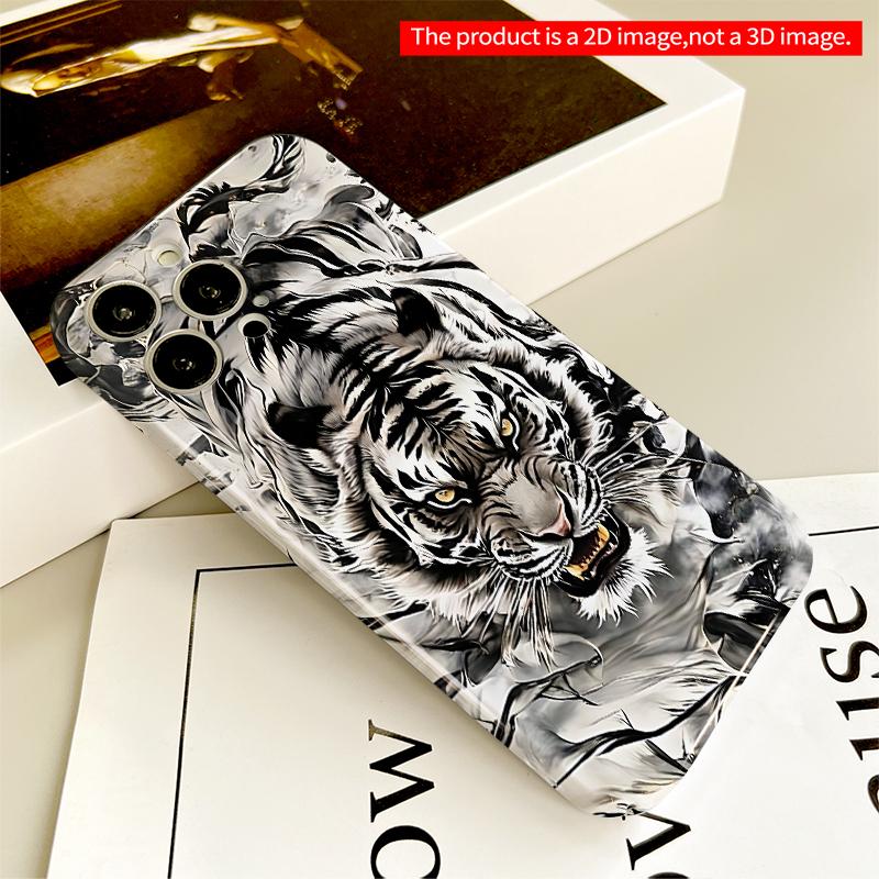 2DFlat Black and White Tiger Portrait Phone Case All inclusive film hard iPhone case, compatible with iPhone 18 Pro Max 17 16 15 14 13 12 11