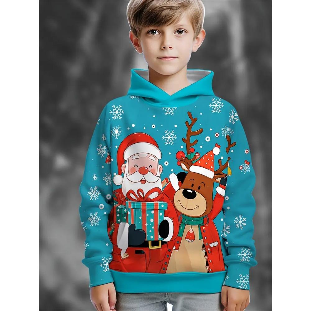 Child Sweatshirt Christmas Hoodies Cartoon Children's Fashion Santa Claus Print Clothes Child Girl Outdoor Clothes for Children