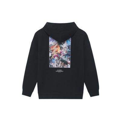 Li-Ning Wade Serie Spaß Rückenprint Kapuzenpullover Langarm Sweatshirt Unisex Oberteile Schwarz AWDSE73-1