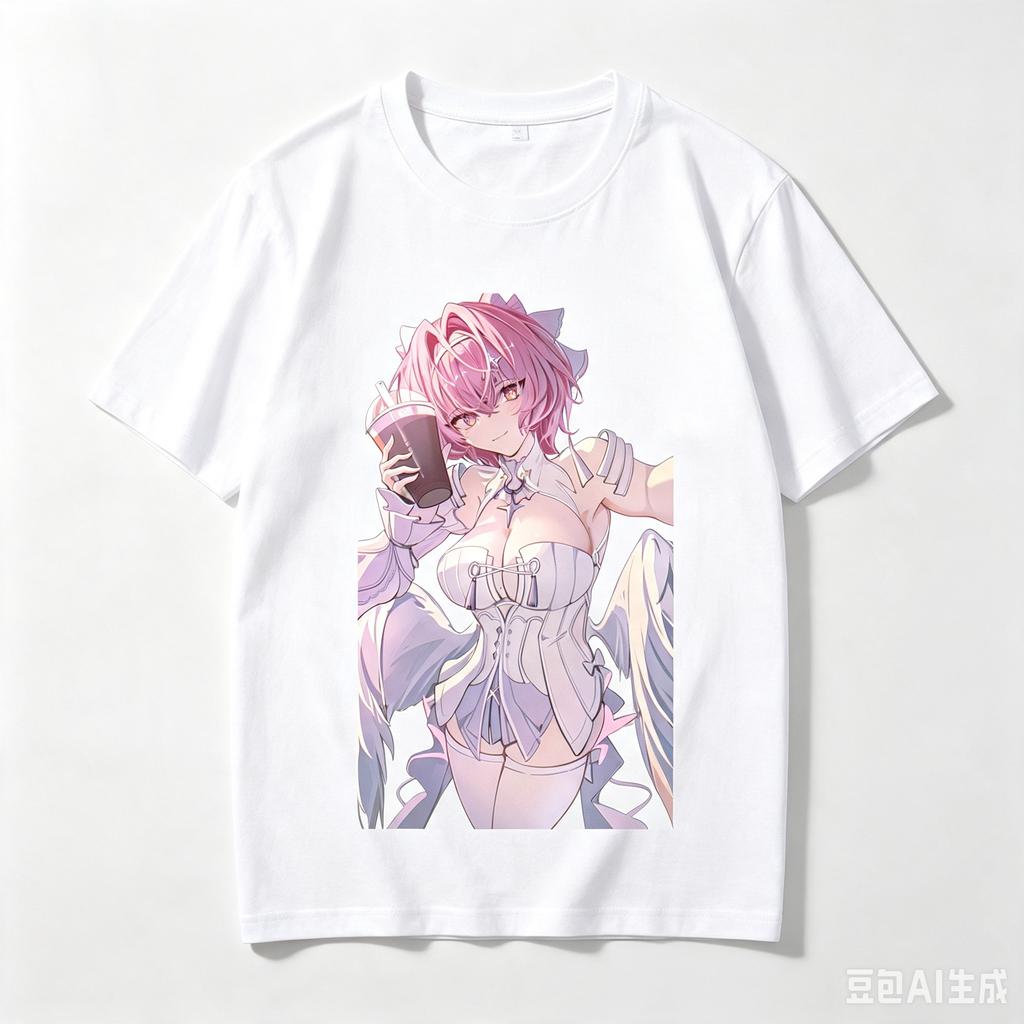 Remiel Zenless Zone Zero Holding Beverage Full Body Anime Cutout Crew Neck Short Sleeve Comfortable Unisex And Unisex Tshirt