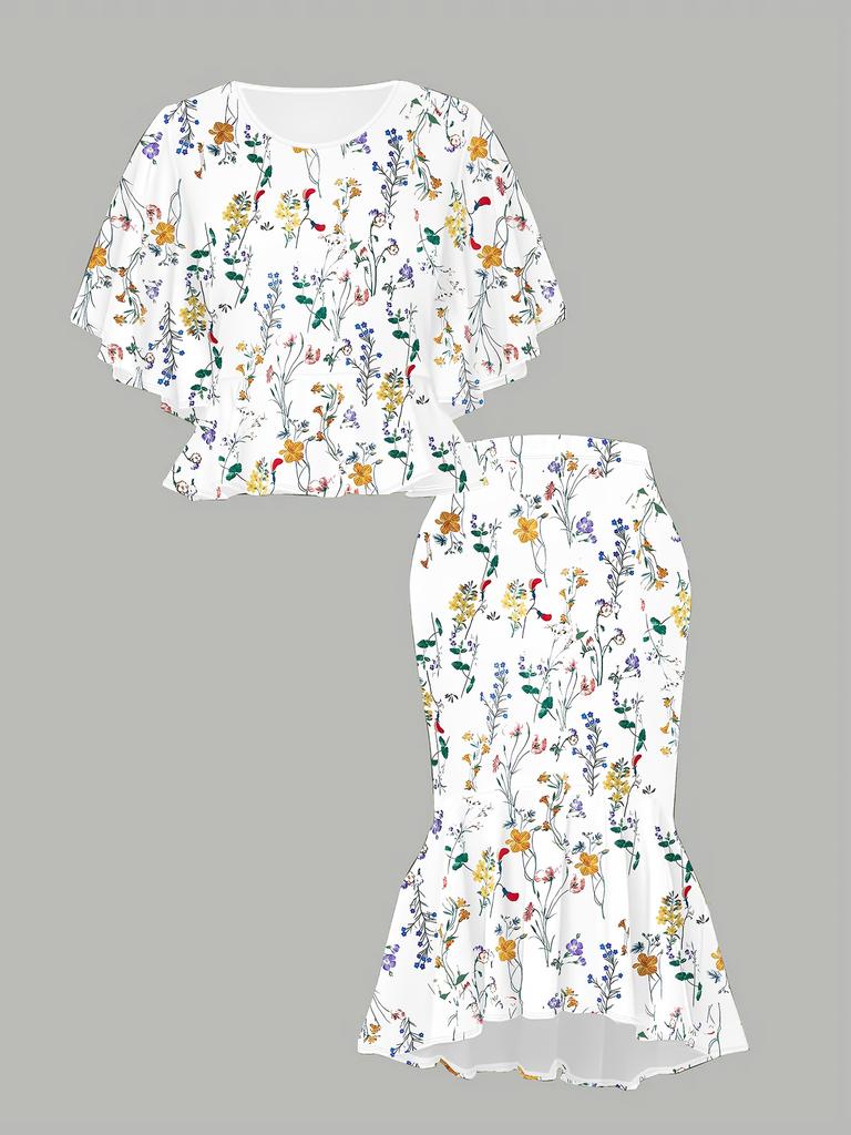 3D Flower Printed Classical Totem Women's Print, Fashionable Large-sized, Elegant, Versatile for All Seasons. T-shirt, Skirt and Set