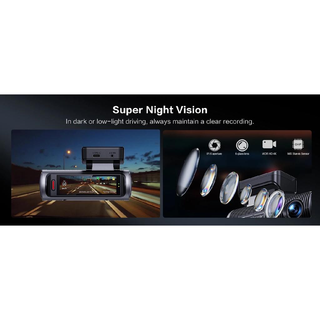 Acceo 4K Dash Cam Car DVR with WiFi Support Rear Camera GPS Night Vision Universal Automotive Black Box Support 4K Resolution