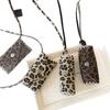 Myerlade Vintage Leather Leopard Print Pendant Necklace - Geometric Sweater Chain for Autumn/Winter