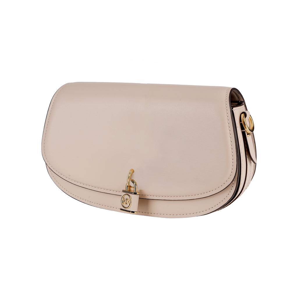 Michael Kors MK Mila Metal Logo Lock Stripe Shoulder Strap Leather Crossbody Bag Medium Women crossbody bag Nude-Pink 30S3GIMM8L-187