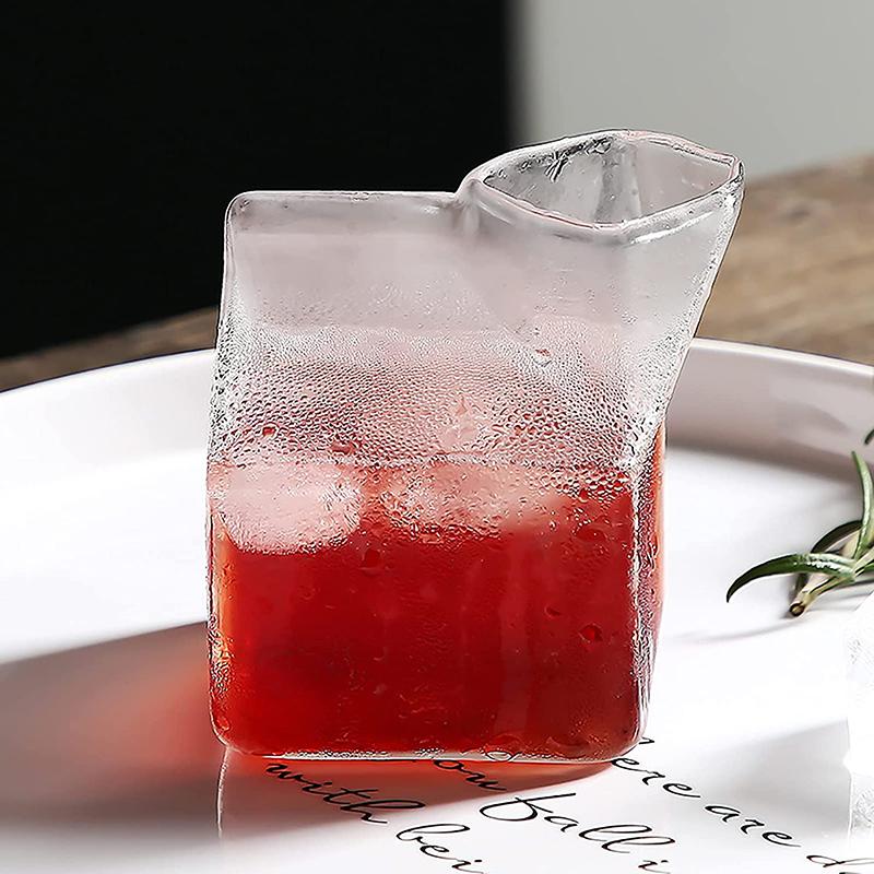 4 PCS Glass Milk Carton, Clear Square Mini Cup Cocktail Glass for Milk, Coffee, Water, Juice, Beverages