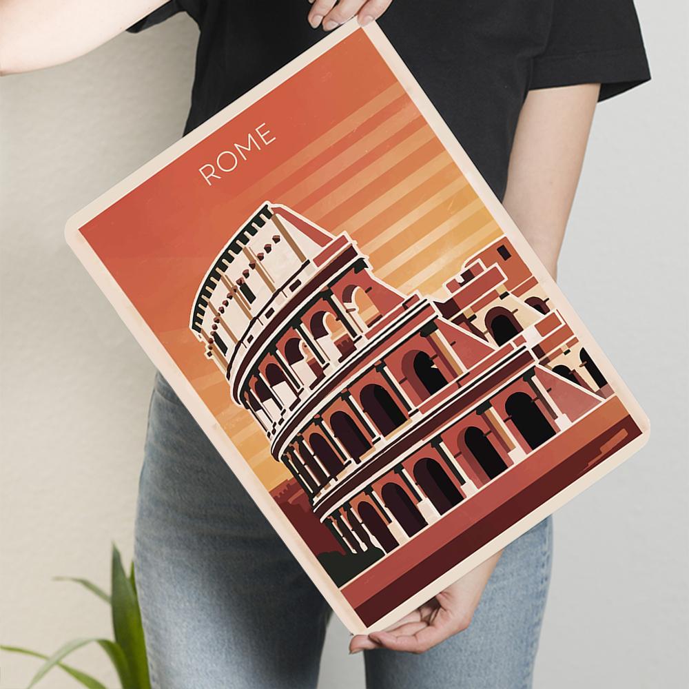 Ancient Roman Colosseum Landscape Metal Tin Sign Vintage Home Decor Wall Hanging Living Room Bedroom Dining Room Art Mural