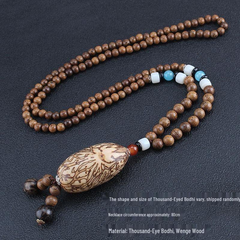 Unisex Retro Ethnic Wooden Necklace Pendant - Versatile Long Sweater Chain and Clothing Accessory