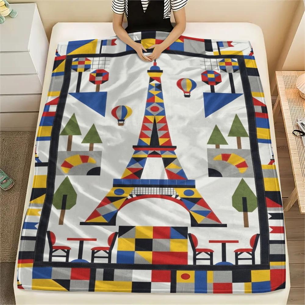 Paris Eiffel Tower Print Flannel Blanket, High quality Comfortable for All Seasons, Home Decor, Warmth and Comfort, Perfect for Christmas Gifts94