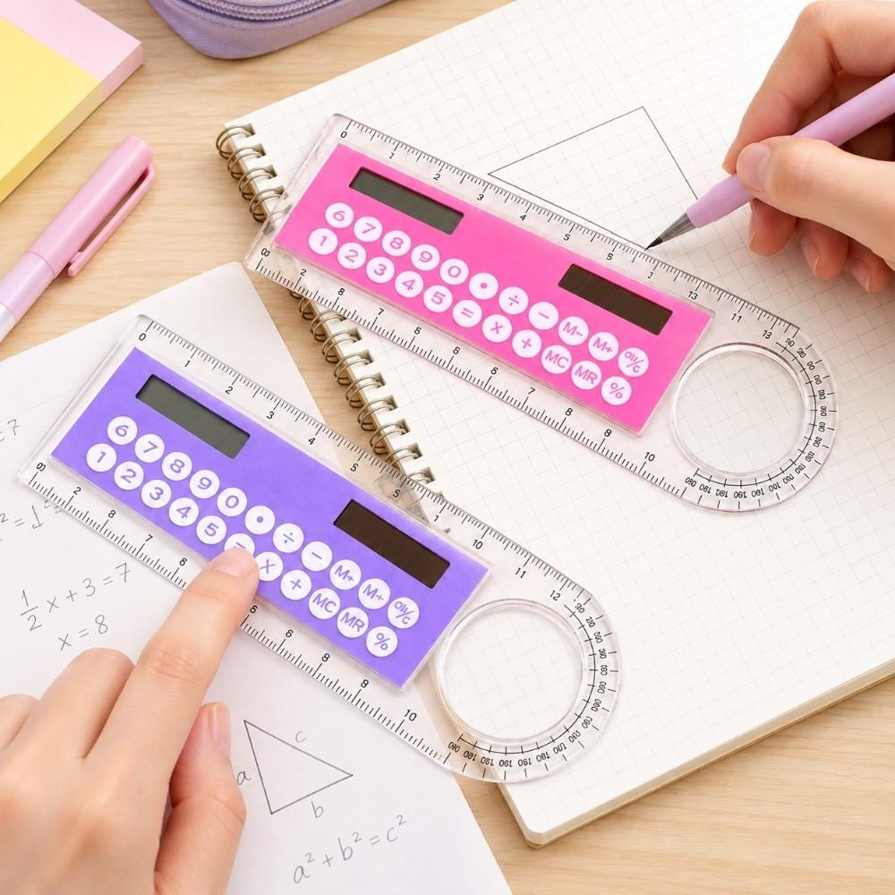 2Pcs 10cm Ruler Solar Calculator 2in1 Design Multifunction Calculator Office Supplies