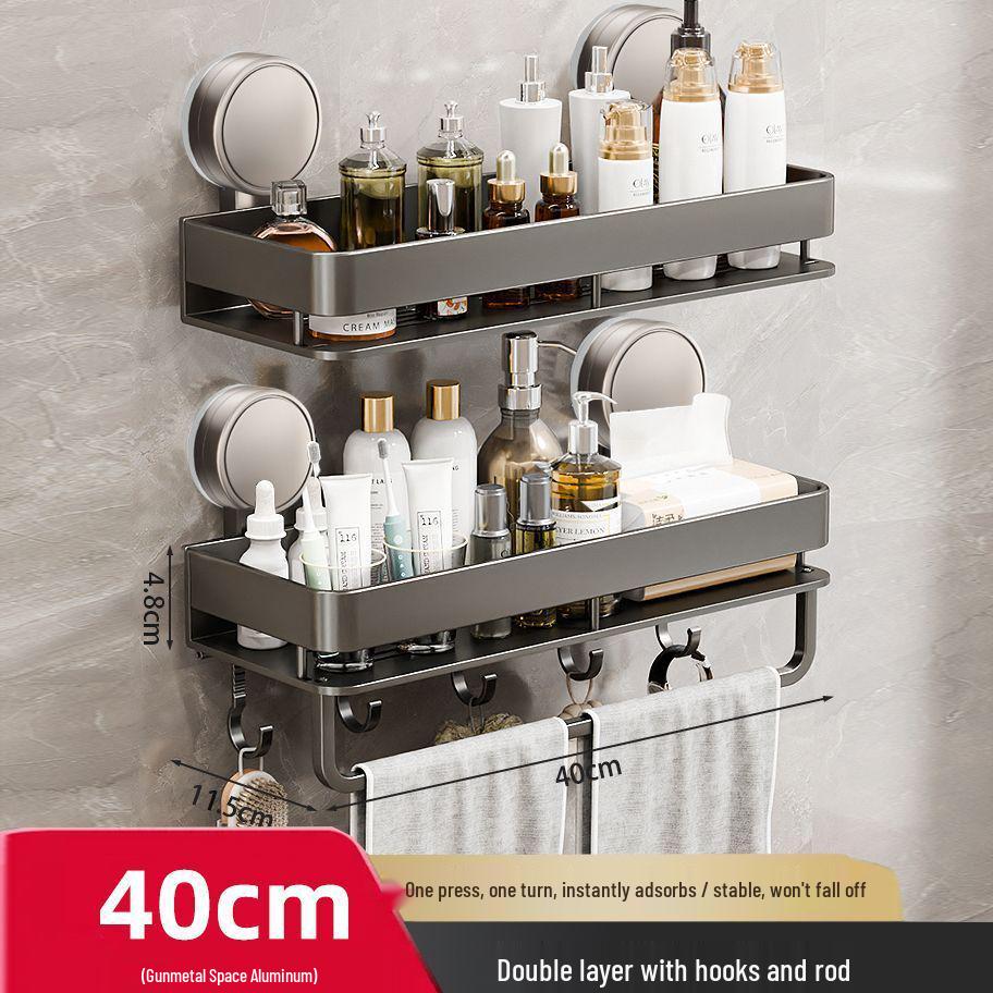 No-Drill Wall-Mount Bathroom Storage Rack with Suction Cup