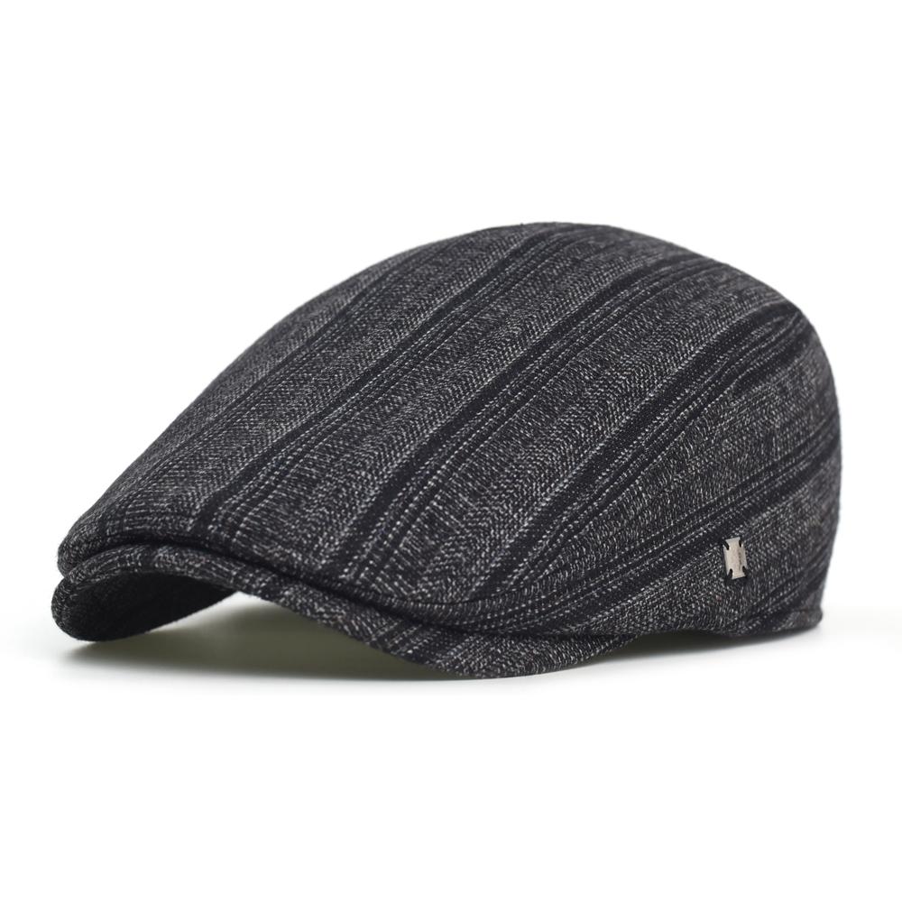 Winter Autumn Newsboy Cap Men Women Thick Warm Vintage Casual Stripe Berets Flat Hat Peaked Cap Adjustable