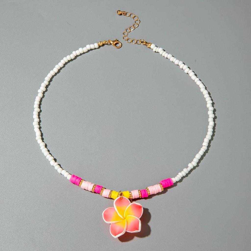 Modische Süße Hawaiianische Stil Bunte Weiche Keramik Ei Blume CCB Anhänger Halskette für Damen Personalisierte Strandurlaubsstil Halskette