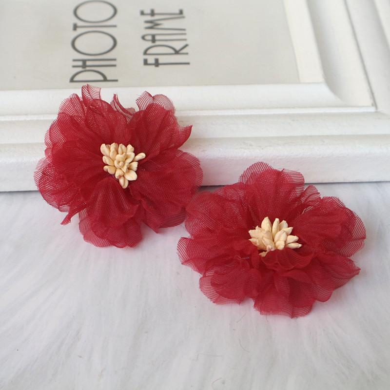 10Pcs 5CM Wrinkle Chiffon Fabric Cored Flowers For DIY Hair Accessories Hats Headband Wedding Dress Decoration