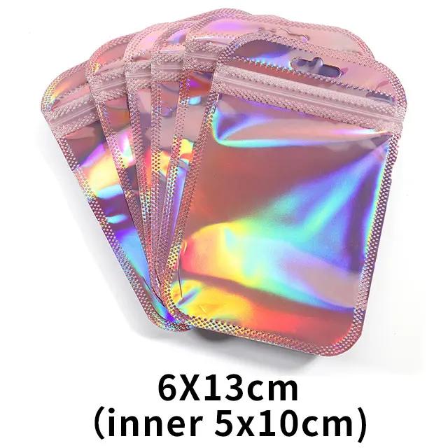Laser Rainbow Self Sealing Bag Reusable Sealed Zipper Lock Packaging Bag Earrings Necklaces Hair Accessories Wrapping Pouch Product Storage Sack