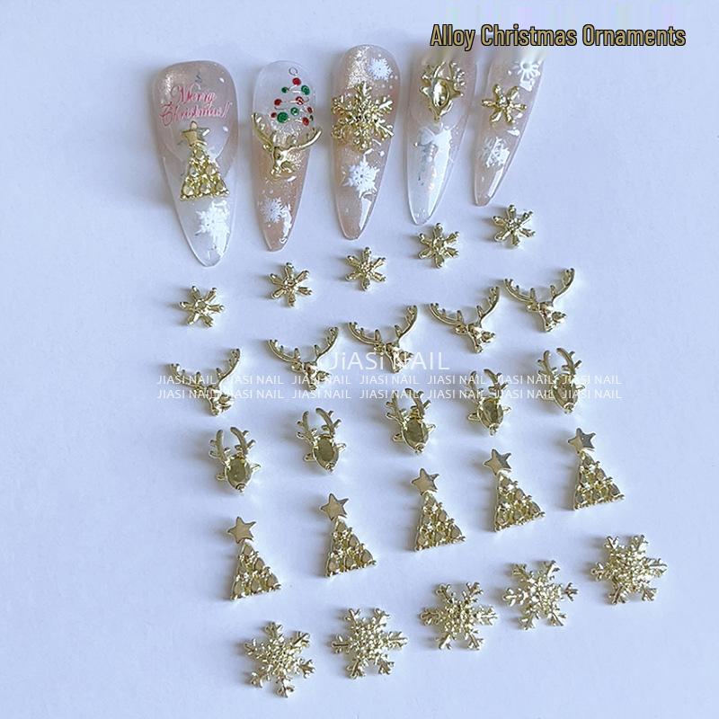 Silver Alloy Christmas Bow Nail Decorations: Light Luxury Styles with Snowflake & Bell Designs