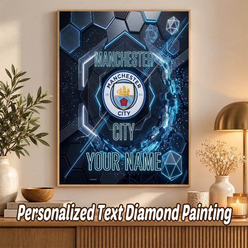 Manchester City Individualus Pavadinimas Tekstas 5D Deimantinės Tapybos Rinkinys PASIDARYK pats Pilnas Gręžimas Deimantinės Meno Dekoras