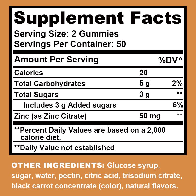 High-concentration Zinc Extract Gummies, Made with All-natural, Easily Absorbed Zinc, Help Relieve Mood and Improve Cognitive Abilities.