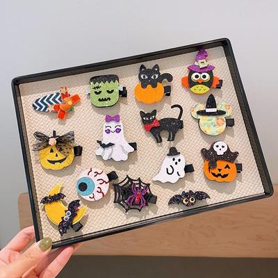 Accesorios para el cabello de Halloween para niños, Fantasma de calabaza, Divertidos clips para el cabello hechos a mano, Lazo de murciélago negro, Clips para el cabello de fiesta para niña