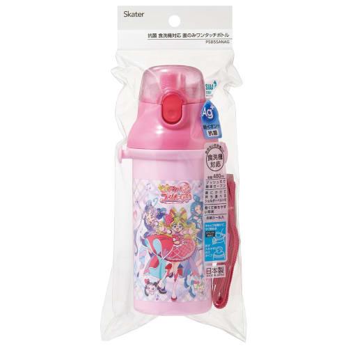 Skater Children's Water Bottle, 480ml, Direct Drinking, Plastic, One-Touch Operation, Dishwasher Safe, Made in Japan, Kimi to Idol PreCure, Girls', PS