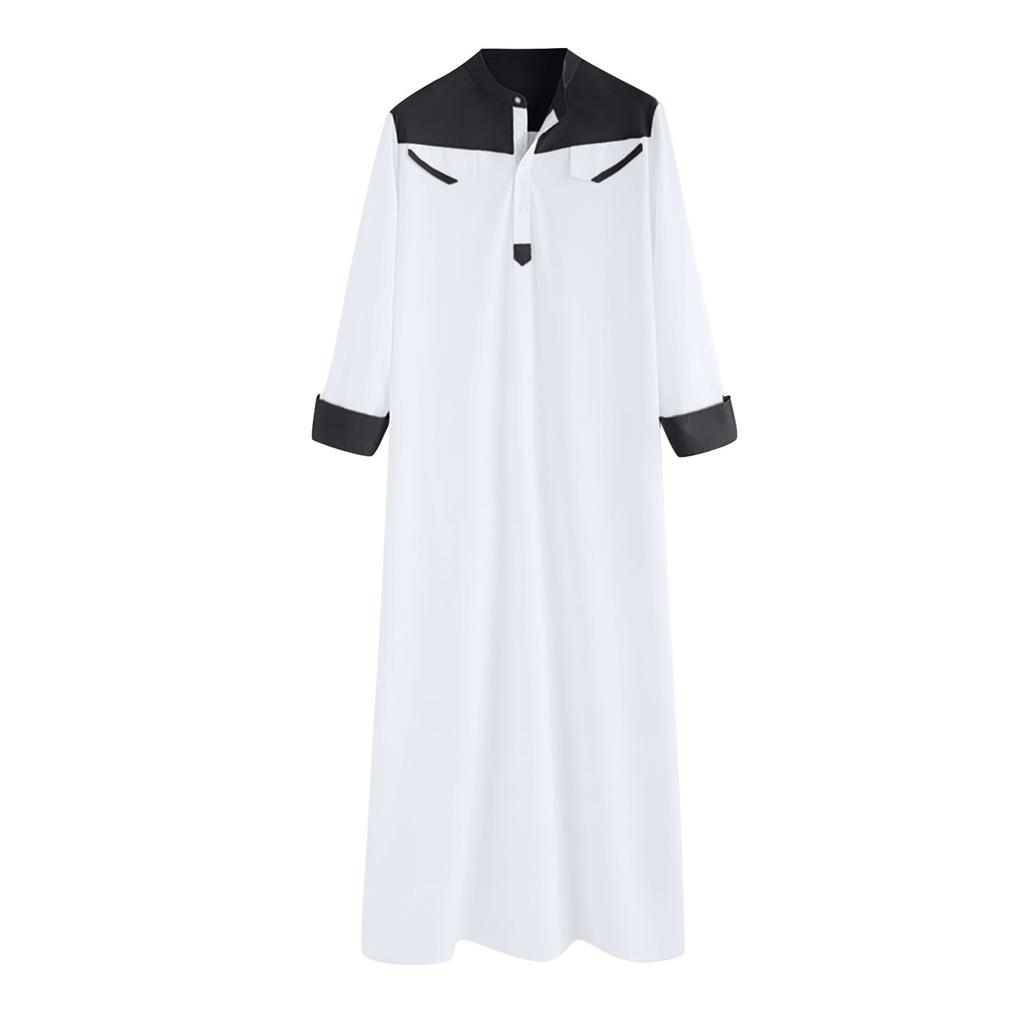 Men's Saudi Arabic Long Sleeve Robe Ramadan Muslim Dress Middle  Islamic Clothing