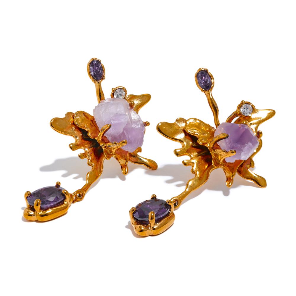

Yhpup эстетичные фиолетовые серьги-подвески из натурального камня из нержавеющей стали с бабочкой и кубическим цирконием, изысканные модные украшения, новые