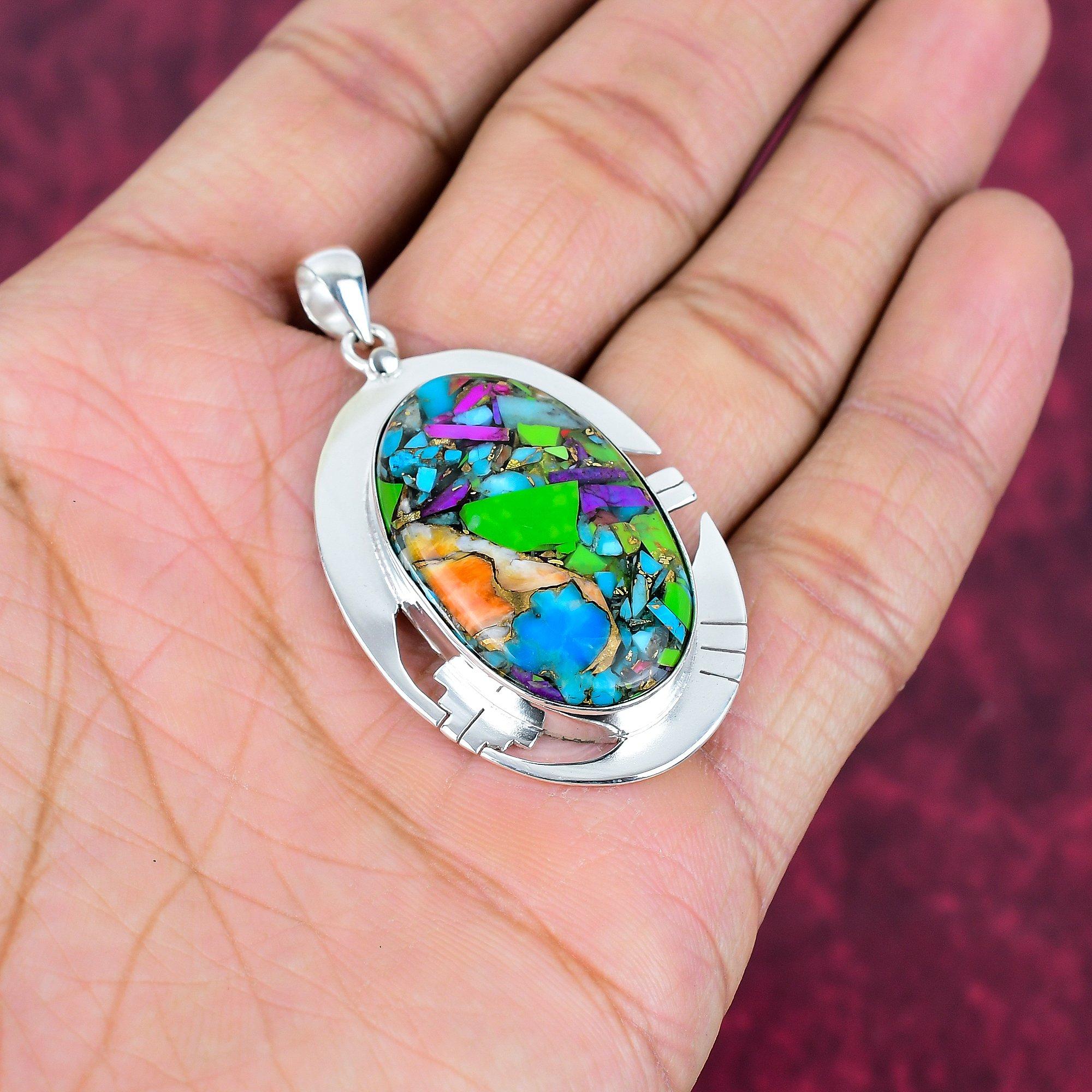 

Кулон Fiesta Kingman Turquoise, ювелирные изделия из цельного серебра 925 пробы с драгоценными камнями, кулон ручной работы, подарок на свадьбу 2.09 Inches