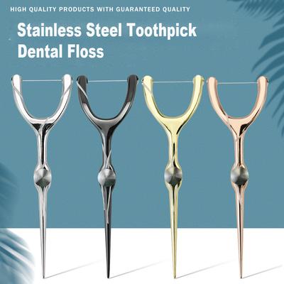 Fio Dental Substituível Aço Inoxidável Formato Y Porta Fio Dental Palito Reutilizável Portátil Fio Dental Palitos Dentários