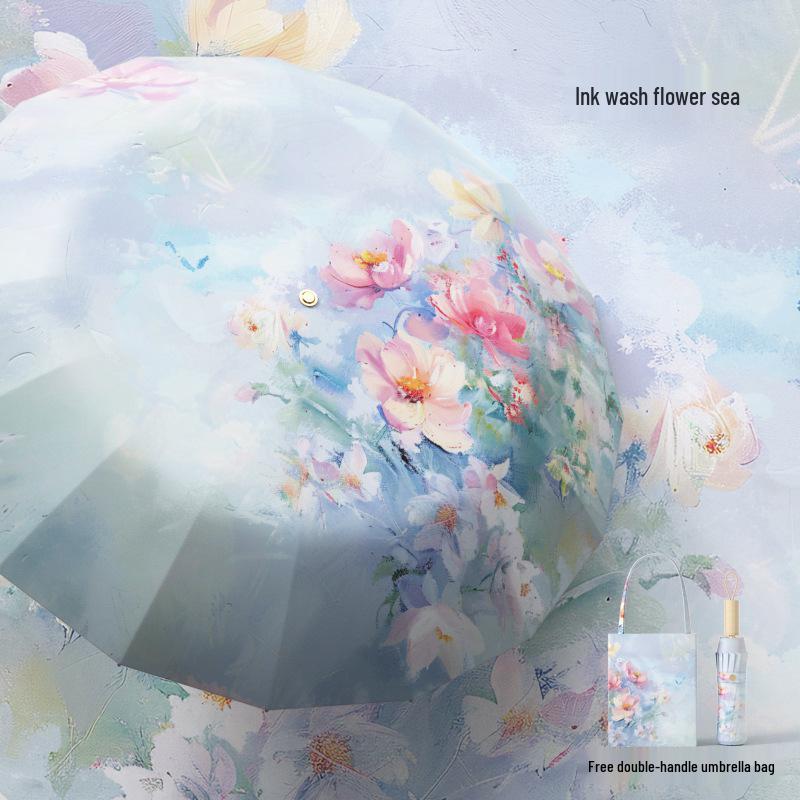 16-Speichen-Doppelnutzungs-Farbschirm: Schutz bei Regen oder Sonnenschein, Dreifach-Doppelfalt-Design