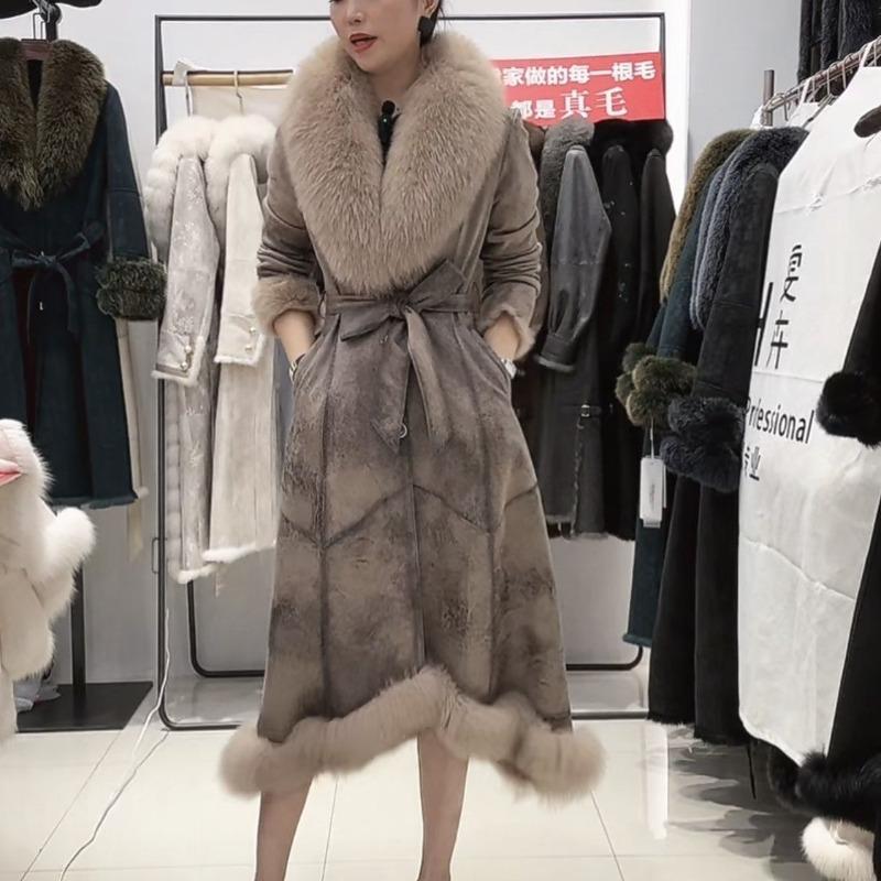 New Fur Integrated Coat Women's Medium Knee Long Imitation Fox Rabbit Fur Fur Collar Fur Coat