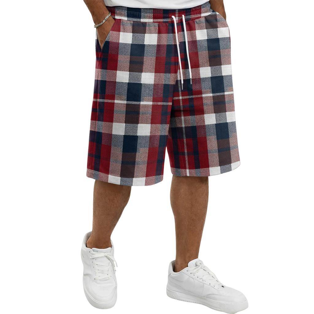 Men's Casual Plaid Drawstring Shorts Comfortable Fit Lightweight Breathable Fabric Relaxed Style Suitable for Everyday Wear