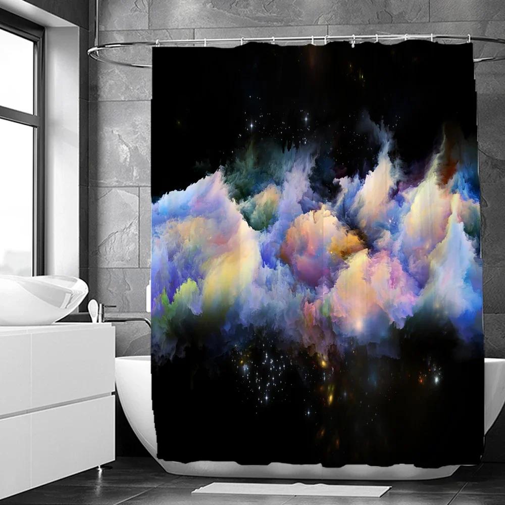 Full Moon Starry Sky Shower Curtain Midnight View Dreamy Mystic Bathroom Curtains Waterproof Fabric Home Decor Curtain With Hook