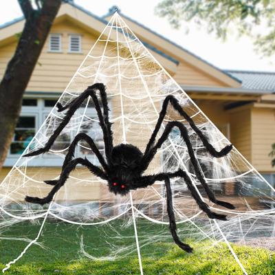 JOYFY Halloween 59‘’ Giant Spider with Spider Web Outside Decor Triangular Spiderweb 16.4 X 15.7 Ft and Stretchy Cobweb 100g