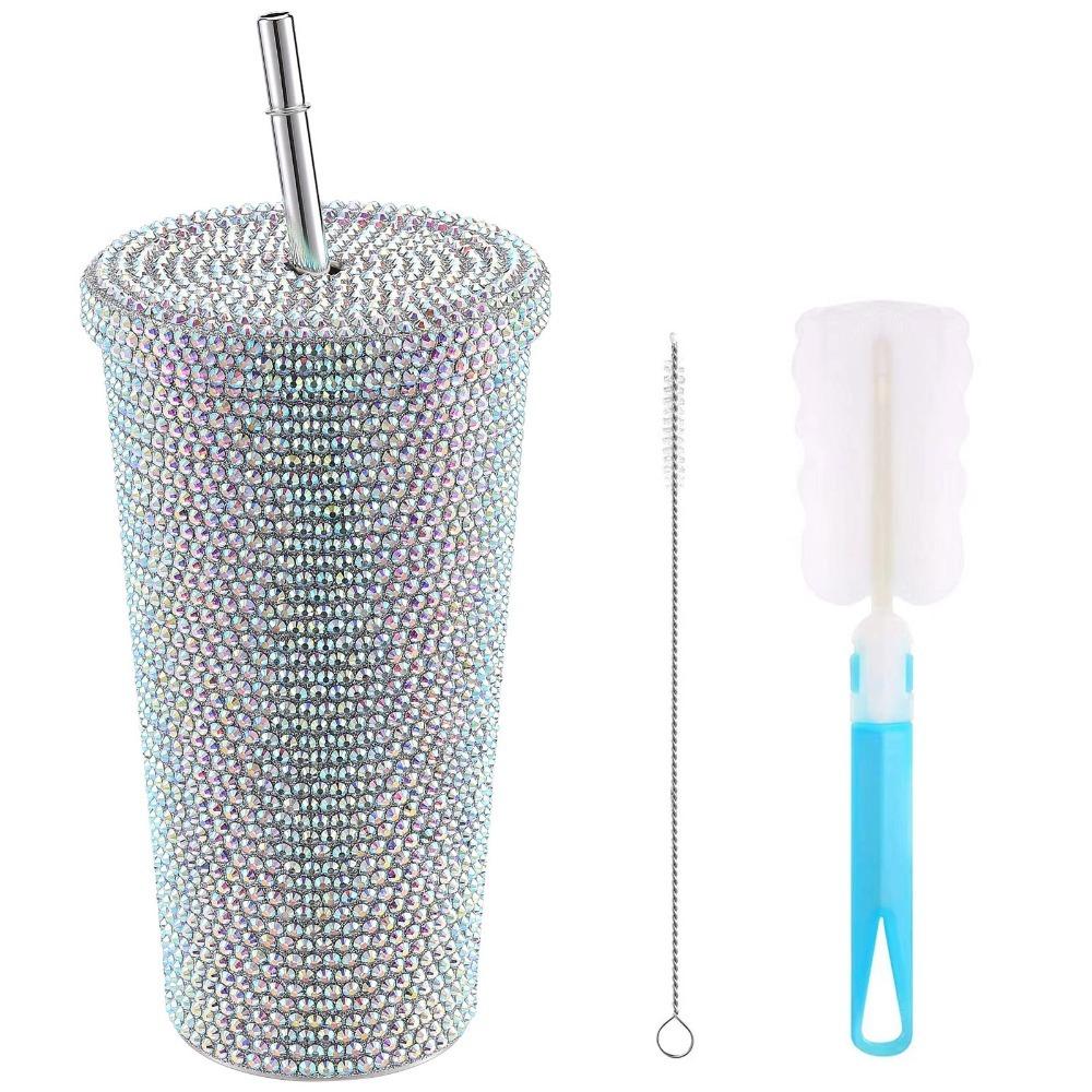 Rustless Steel Tube Cup Rhinestone Decoration Drinking Tumbler Rhinestone Decor Water Mug Party