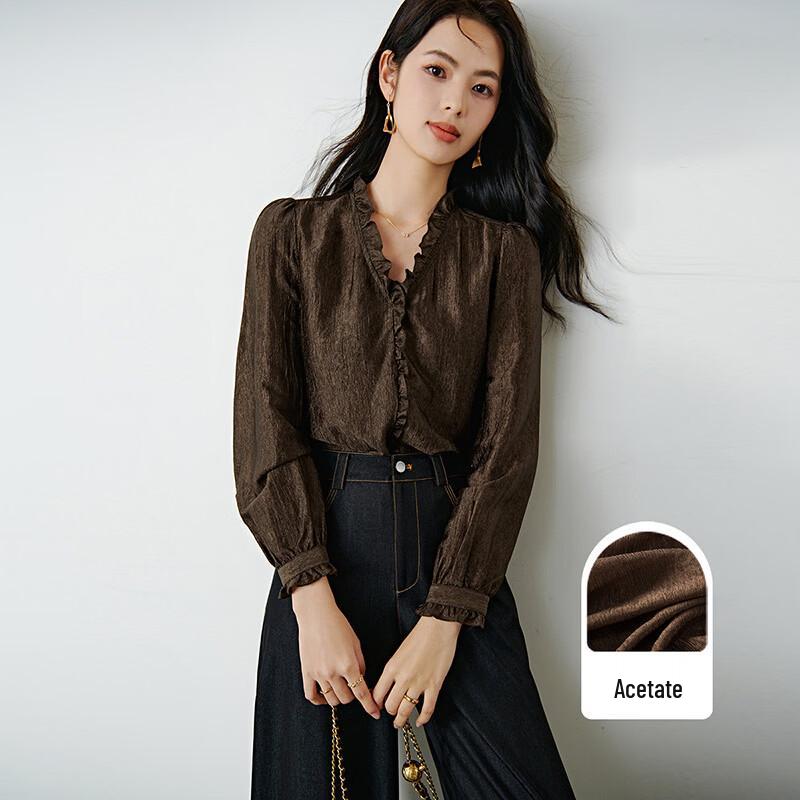 Women s Elegant Acetate Lace V-neck Blouse M