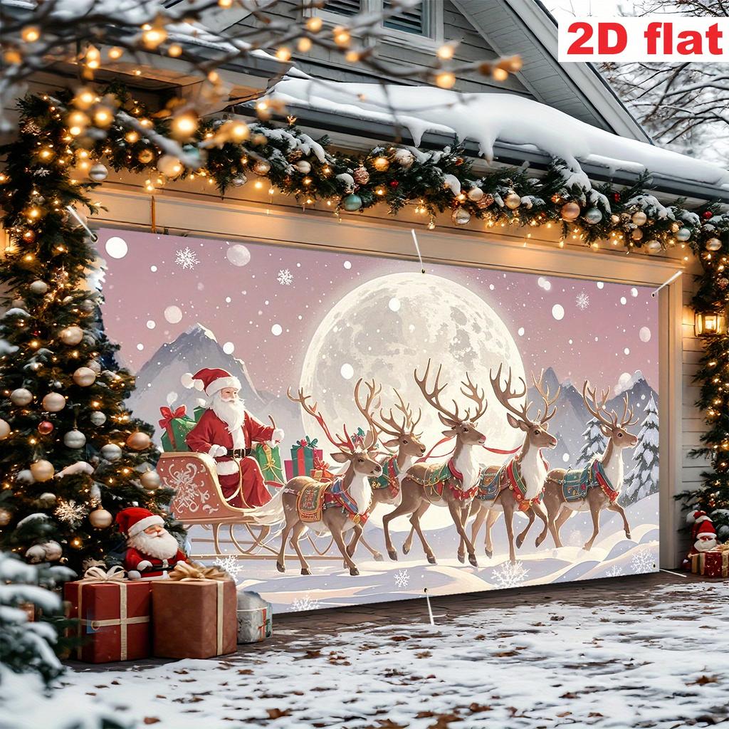 1 Oversized Christmas Party Banner - Santa Claus, Reindeer Sled, and Snow Scenery Decoration, Suitable for Christmas Eve