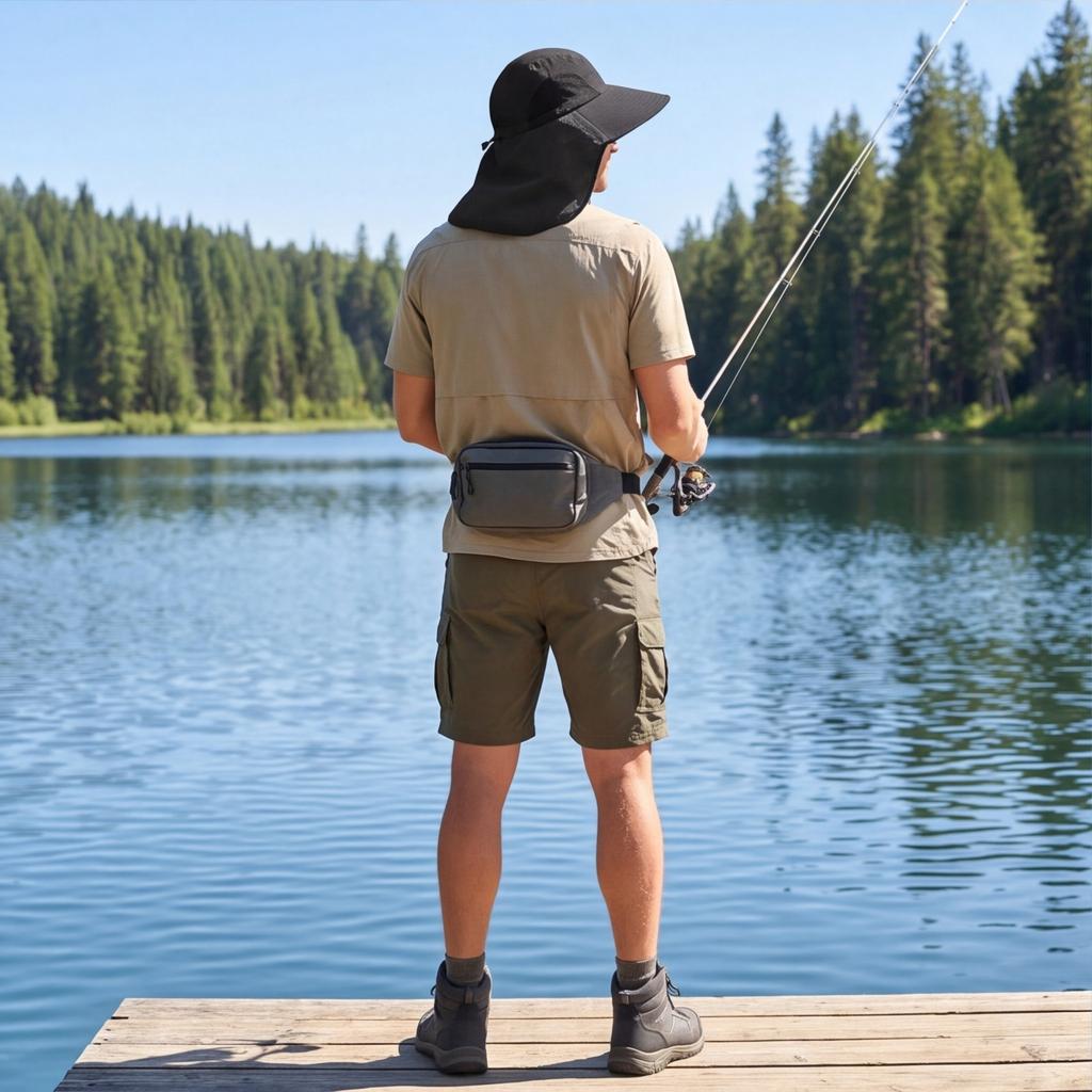 Men's Outdoor Sun Protection Hat Wide Brim Fishing Hat Travel Hat with Neck Flap and Adjustable Chin Strap Breathable Mesh Panels