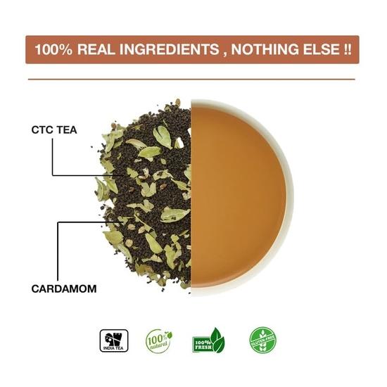 TEA SENSE Kardamon Masala Chai | 200 g | Aromatyczna Mocna Mieszanka | Assam CTC, Prawdziwy Kardamon, Elaichi | Chaipatti, Proszek Herbaciany