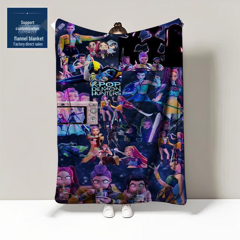 K-POP Demon Hunter Team Flannel Blanket – Custom Pattern Air Conditioning & Leg Cover Blanket