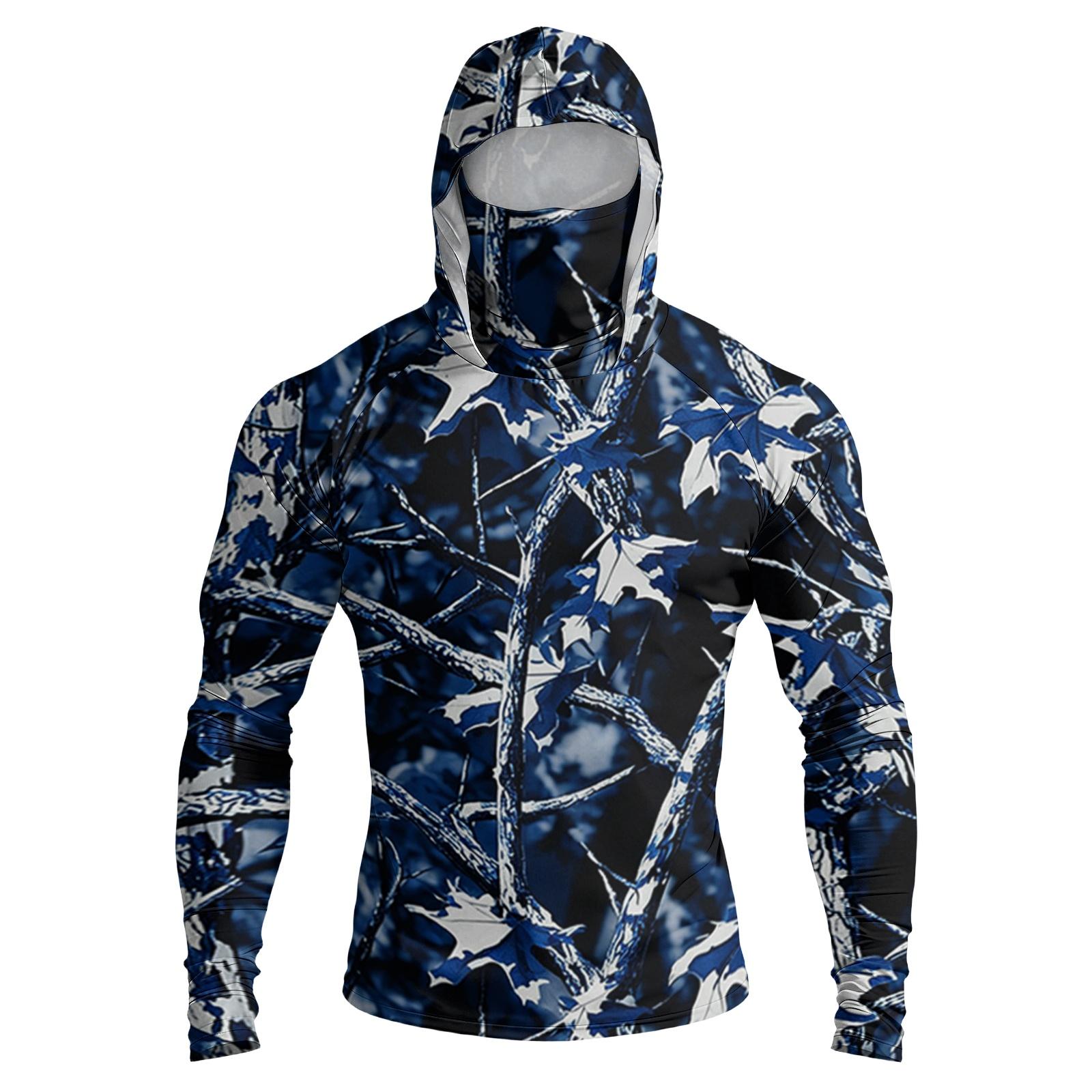 Men s Casual Camouflage Hooded Long Sleeve Top - Raglan Color Block Design L синий