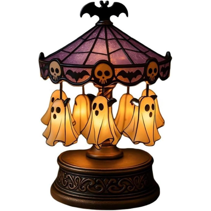 Halloween Ghost Carousel Night Light Party Decorations Rechargeable Spooky-Ghost-Light Decor for Indoor Home Table Room Kitchen Office Multico