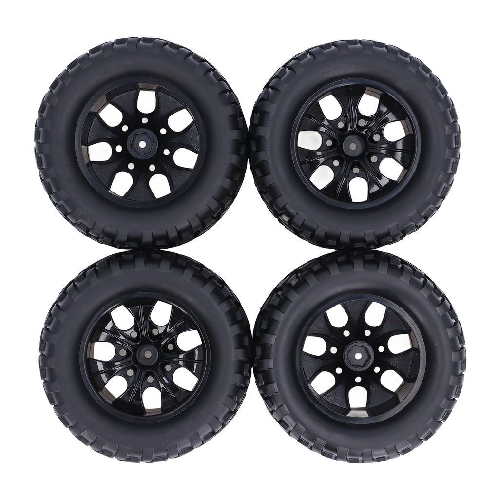 4PCS Rubber Tires with M4 Lock Nuts 12mm Hex Hub 7 Spoke Rim Wheel Tire for 110 RC Off Road Truck