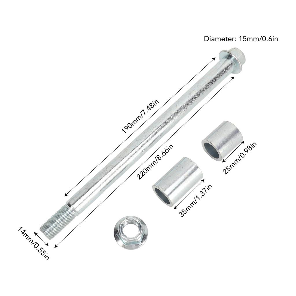 15mm 220mm Front Rear Axle with 2 Bushing Polished Housing Fit for Pit PRO Trail Dirt Bike 70cc 90cc
