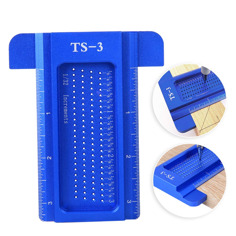 Precision Marking T-Rule, Aluminum Alloy Hole Positioning Scribing Gauge Woodworking Measuring Tool(Blue)