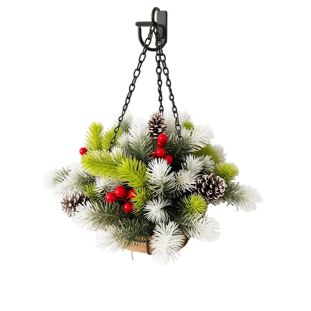 Ghirlanda di Natale Artificiale e Cesto Appeso, Decorazione Festiva per Porta d'Ingresso, Decorazione per Portico di Casa
