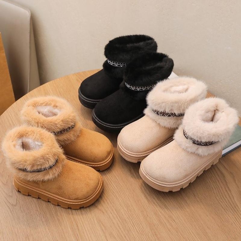 Kids Genuine Cowhide Snow Boots Winter Baby Soft Warm Cotton Shoes Plush Boys Girls One Fur Suede Boots Princess Retro Boots