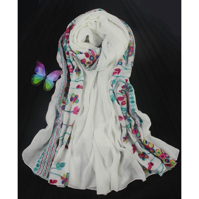 Korean Version of Spring, Autumn and Winter Versatile Ethnic Scarf Cotton and Linen Embroidery Literary Style Women's Shawl Dual-purpose Long Style
